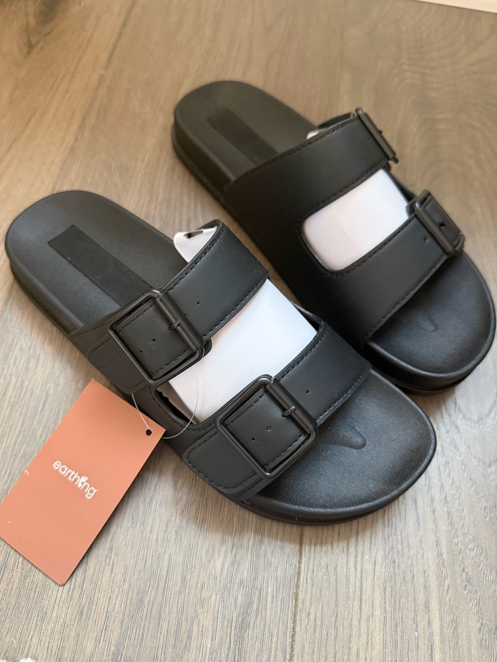Earthing Men’s Black Dual-Buckle Slide Sandals